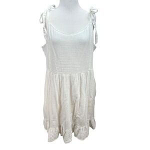 Old Navy White Gauze Tie Shoulder Ruffle Hem Cami Dress XXL Pockets Smocked Back